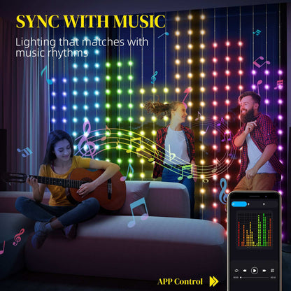 LED Curtain Lights, Smart Curtain lights Plug In, Colour Changing Wall Lights with Remote,Hanging Window String Lights for Bedroom, 3x3(m),400 LED
