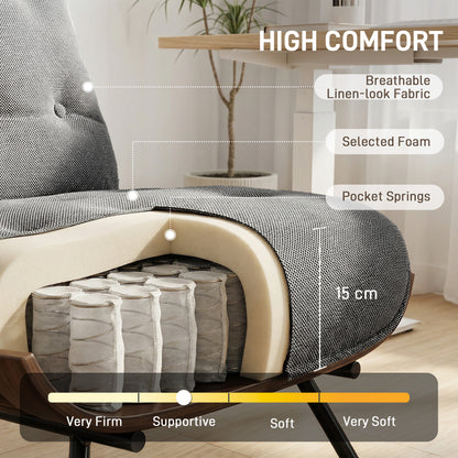 Accent Chair & Reading Chair | 15cm Pocket Spring Cushions | Button-Tufted | Linen-Look Fabric | Removable Cushions | 120kg | Dark Grey