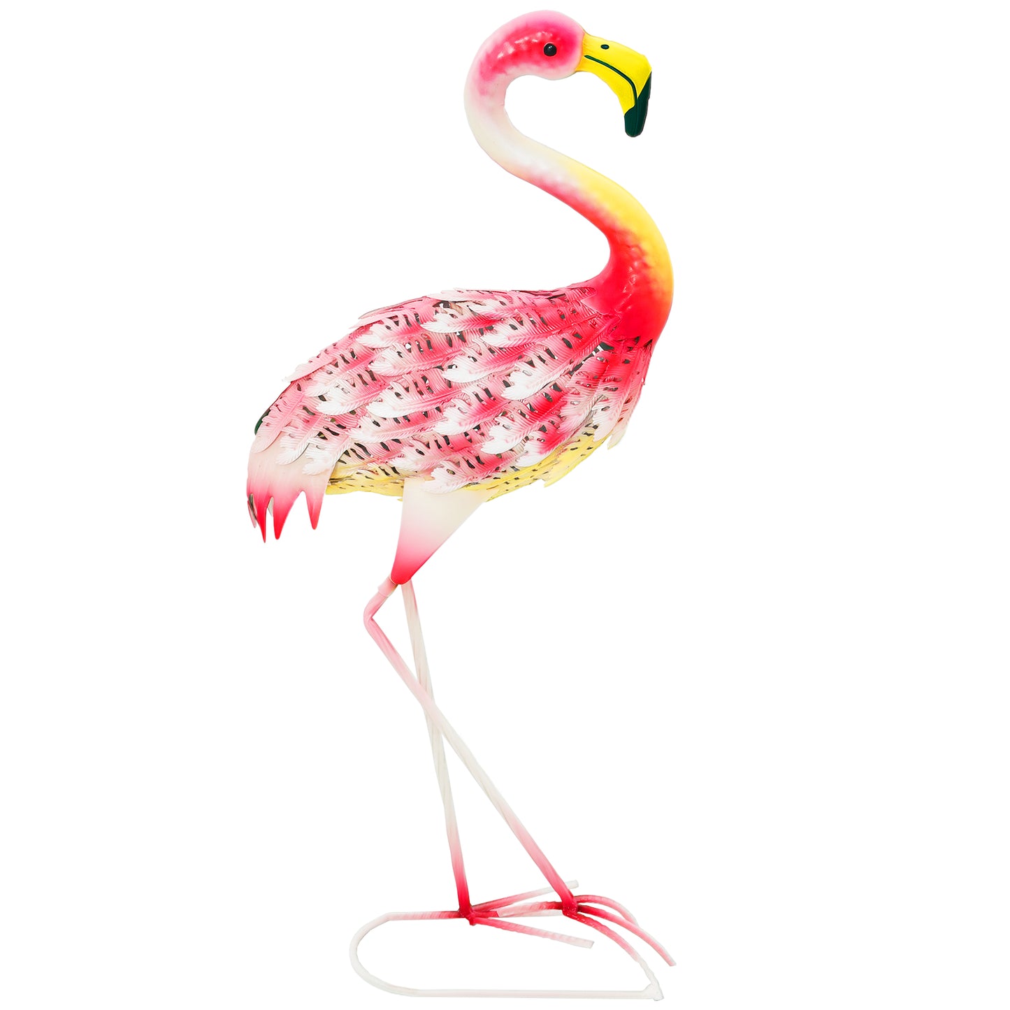 Flamingo Garden Statue Ornament, Metal Bird Art Outdoor Statue, Standing Sculpture Gift with Ground Stakes for Pond Landscape Decoration, Pink
