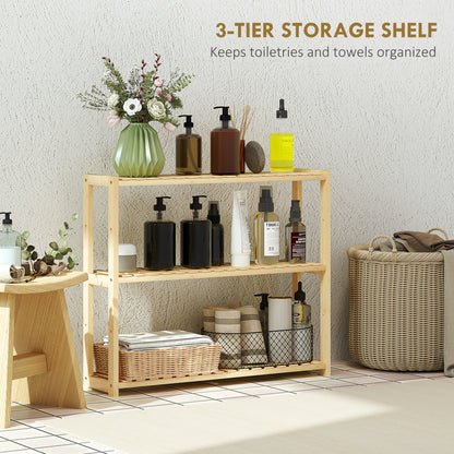 3-Tier Bamboo Bathroom Storage Shelf, Wall-Mounted or Stand, Display Stand Shelving Unit with Adjustable Rack, Natural