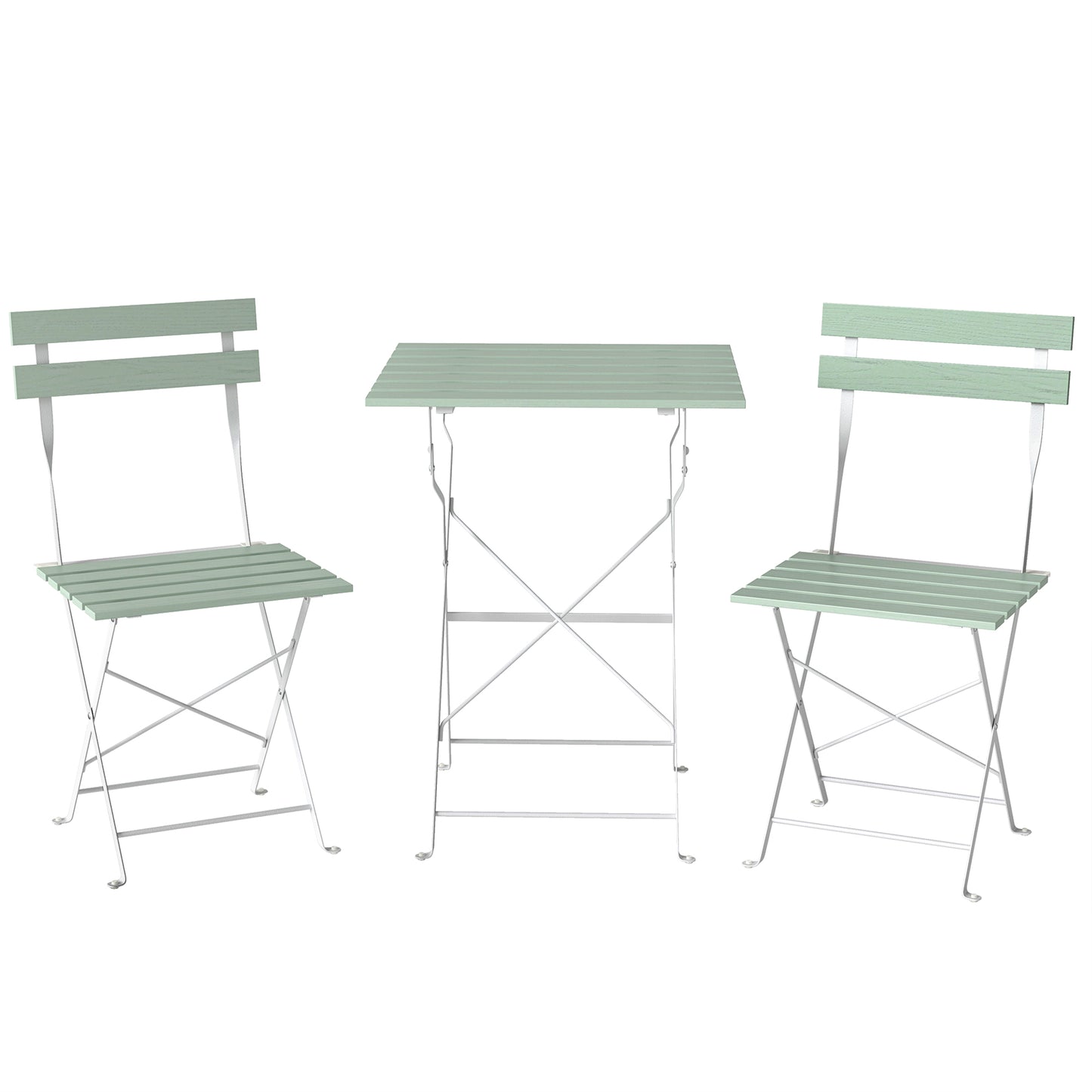 Outsunny Outdoor Bistro Set Folding Patio Furniture Set with 2 Chairs Table for 2 People White and Green
