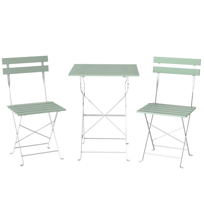 Outsunny Outdoor Bistro Set Folding Patio Furniture Set with 2 Chairs Table for 2 People White and Green