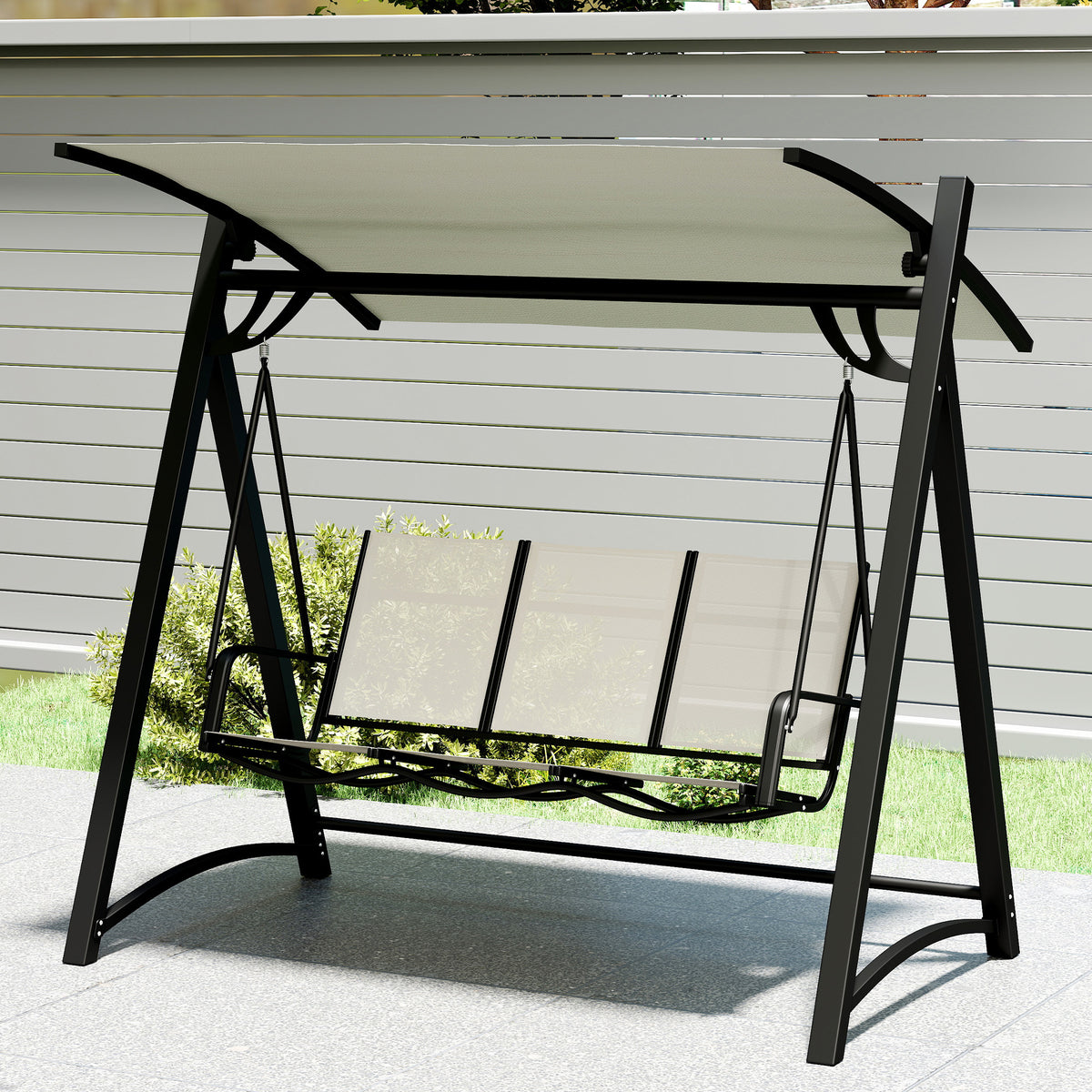 3-Seater Garden Swing Chair | UPF50+ Tilting Canopy | Breathable Texteline Seat | Powder-Coated Frame | 360kg Capacity | 188x130x183cm | Cream