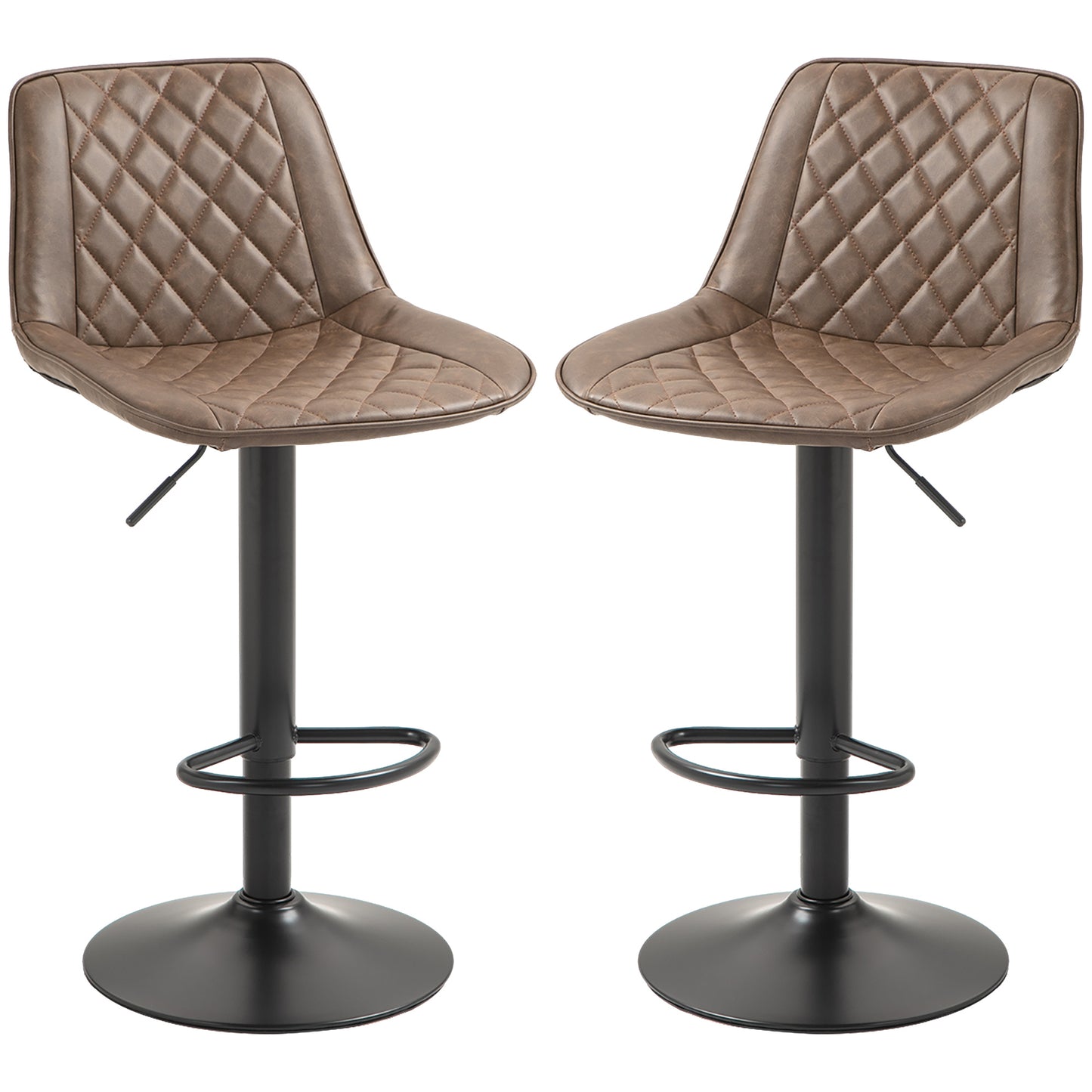 Retro Style Bar Stools Set of 2, Retro Adjustable Kitchen Stool, Swivel PU Leather Upholstered Bar Chairs with Back, Footrest and Steel Base, Brown