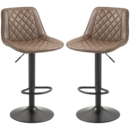 Retro Style Bar Stools Set of 2, Retro Adjustable Kitchen Stool, Swivel PU Leather Upholstered Bar Chairs with Back, Footrest and Steel Base, Brown