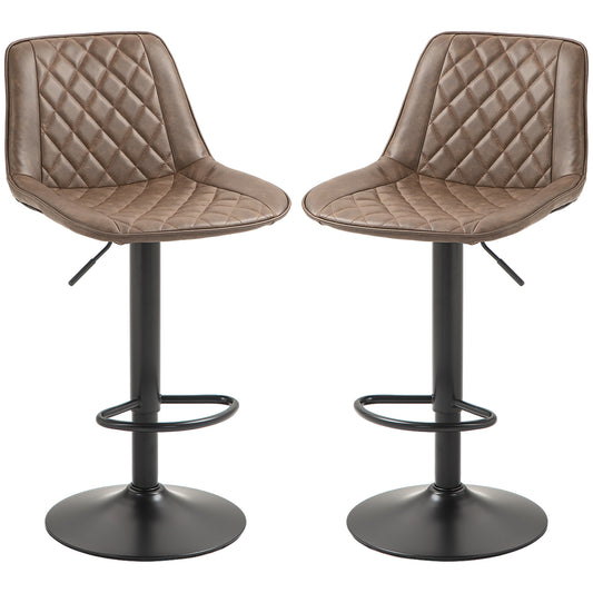 Retro Style Bar Stools Set of 2, Retro Adjustable Kitchen Stool, Swivel PU Leather Upholstered Bar Chairs with Back, Footrest and Steel Base, Brown