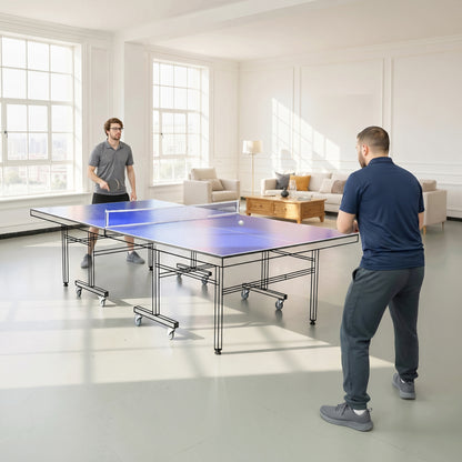 9ft Folding Ping Pong Table Top | Regulation 274x152cm | UV-Coated MDF | Four-Fold Design | Foam Pads | Net Storage Bag | Fits 7-9ft Billiard Tables | Folds to 137x76x5cm | 30kg | Blue