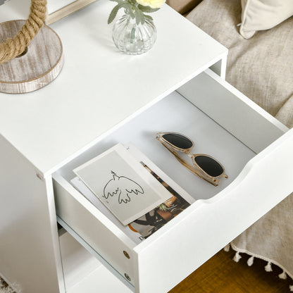 Set of 2 Bedside Tables | 3 Drawer Nightstand | Pine Legs | White
