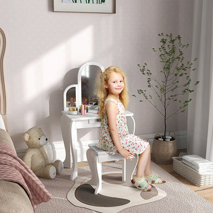 Kids Dressing Table Set, with Mirror and Drawer - White