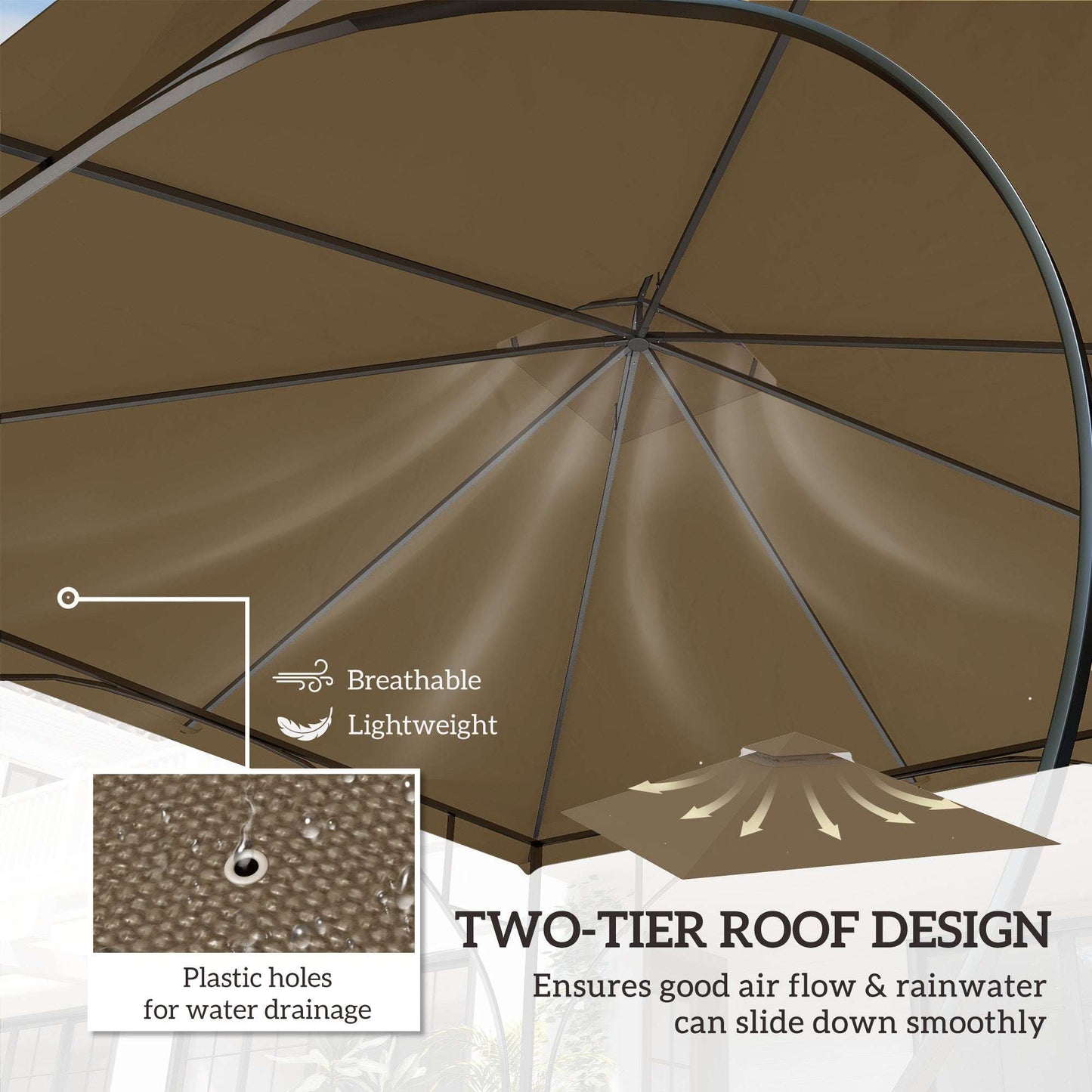 Outsunny 3x3(m) Replacement Gazebo Canopy, Double Tier Roof Top for Garden, Patio, Outdoor, Khaki (TOP ONLY)