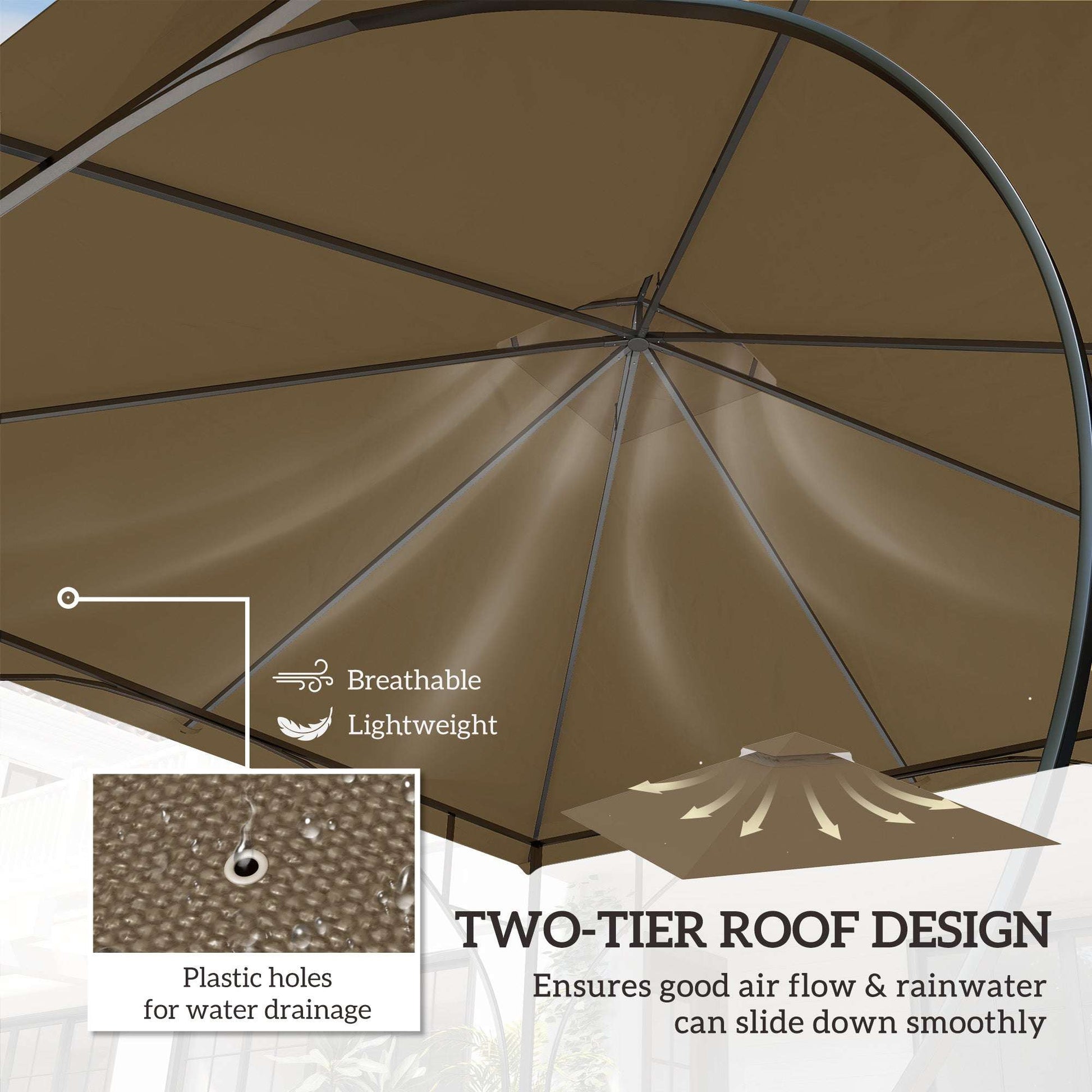 Outsunny 3x3(m) Replacement Gazebo Canopy, Double Tier Roof Top for Garden, Patio, Outdoor, Khaki (TOP ONLY)