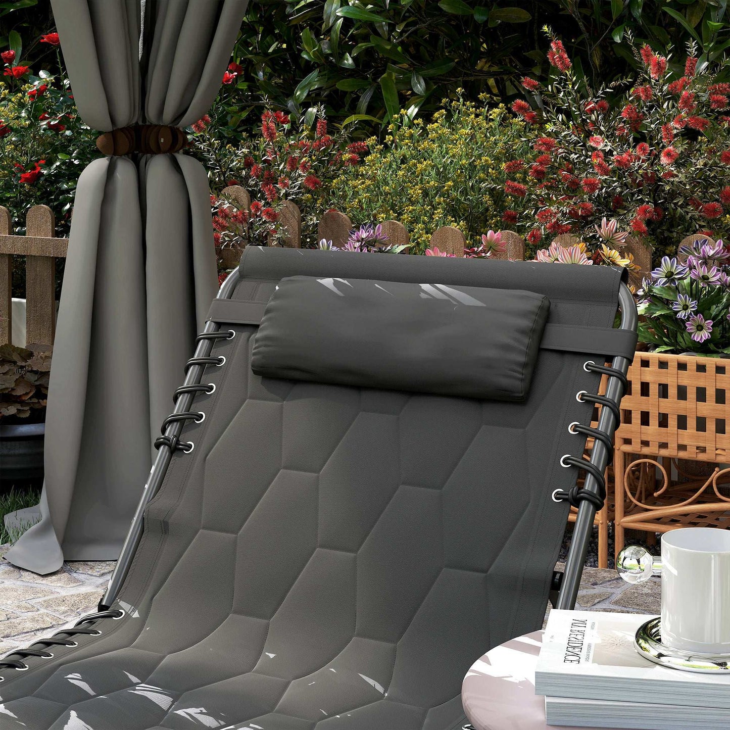 Outsunny Padded Sun Lounger, with Five-Position Reclining Back - Black