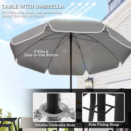 Outsunny 4 Seater Outdoor Garden Furniture Set, 6 Pieces Table and Chairs W/ Parasol, Folding Chairs and Round Glass Top Table for Patio, Cream White