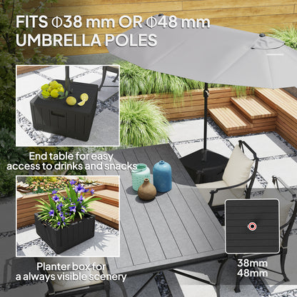 Fillable Parasol Base with Wheels & Handles | 80kg Sand or 50kg Water | Fits 38mm & 48mm Poles | 53x53x45cm | Deck Poolside & Garden | Black