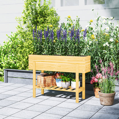 Wooden Raised Garden Bed, Elevated Planter Box with Bed Liner, Drainage Holes and Storage Shelf, Raised Planter for Vegetables, Flowers, Herbs, Natural Wood Finish