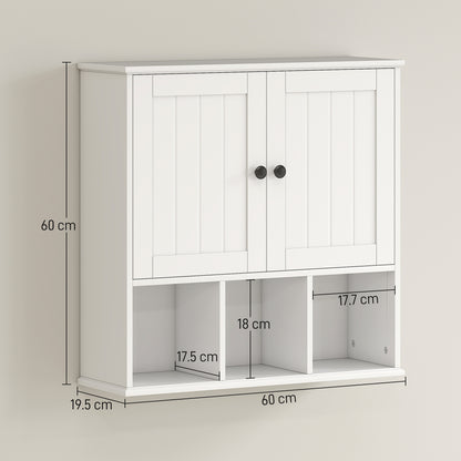 Farmhouse Bathroom Wall Cabinet, Wall Mounted Medicine Cabinet with Adjustable Shelf, Open Compartments, White