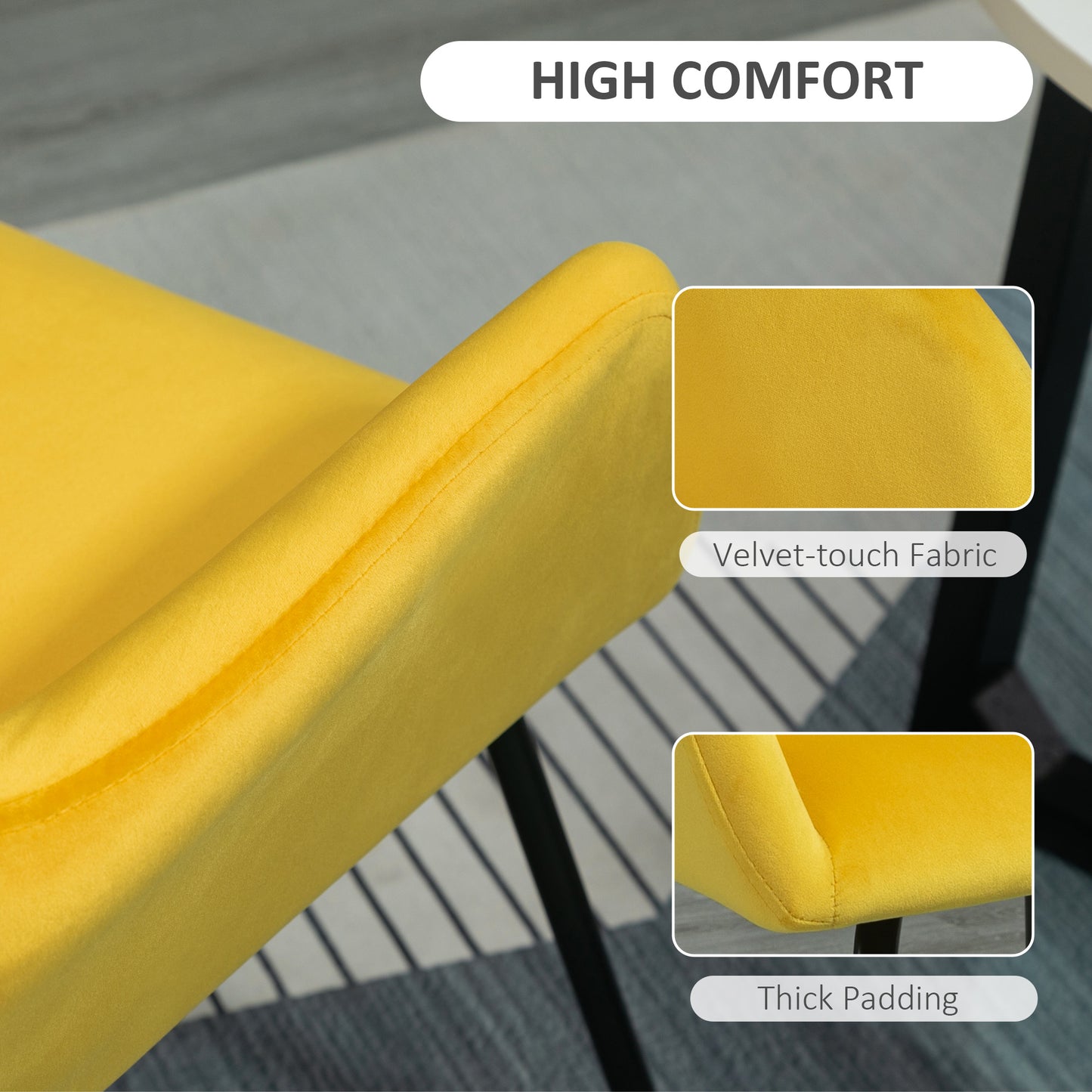 Velvet Tub Accent Chair & Glass Side Table Set | Black & Yellow
