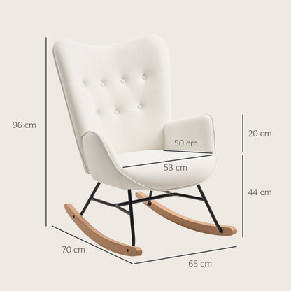 Rocking Chair, Modern Upholstered Velvet Armchair with Solid Wood Legs and Metal Frame, Cream