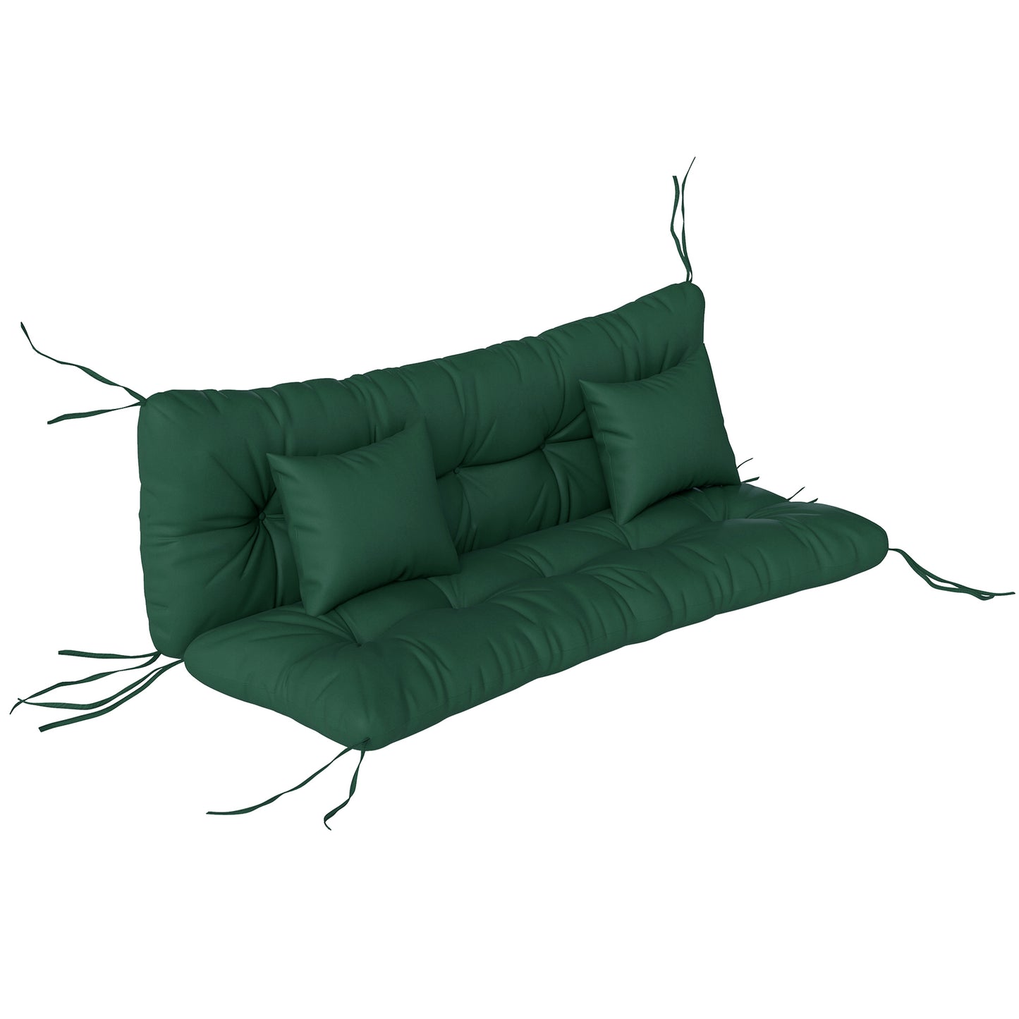 Outdoor Seat & Back Cushion Set | 3-Seater | 2 Pillows | Water Repellent | Tufted | Flame Retardant | 150x50x10cm | Green