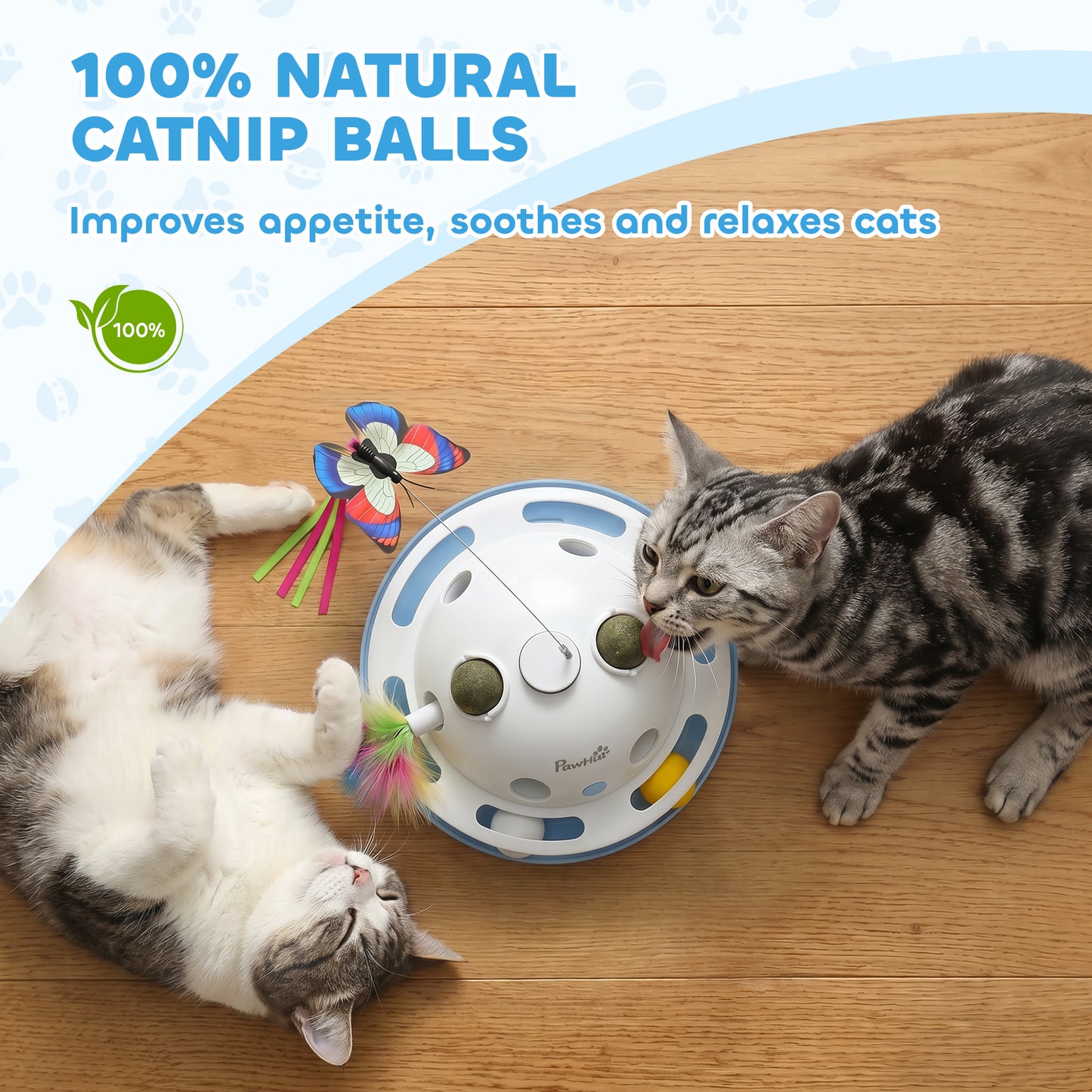 4-in-1 Interactive Cat Toy | Spinning Butterfly | Shooting Feathers | Catnip Balls | Auto Standby | USB & Battery