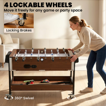 3 in 1 Multi Game Table | Pool | Air Hockey | Football | 3.4ft | Lockable Wheels | Storage Shelf | Walnut Effect