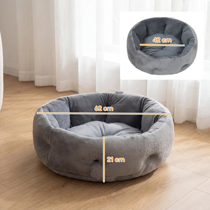 Round Pet Bed | Reversible Cooling & Plush Sides | High Bolster | 900g PP Cotton Fill | 62x62x21cm | Cats & Small Dogs | Dark Grey