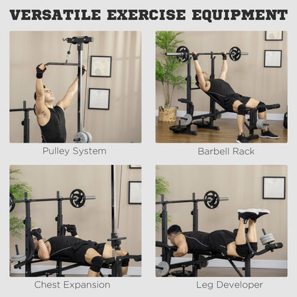 Adjustable Weight Bench with Pulley System, Incline Bench Press Set with Squat Rack, Leg Developer, Butterfly and Weight Storage, for Full Body Workout