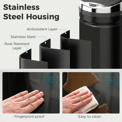 42L Sensor Bin | Automatic Hand-Wave Opening | Soft-Close Lid | Fingerprint-Resistant Stainless Steel | Black
