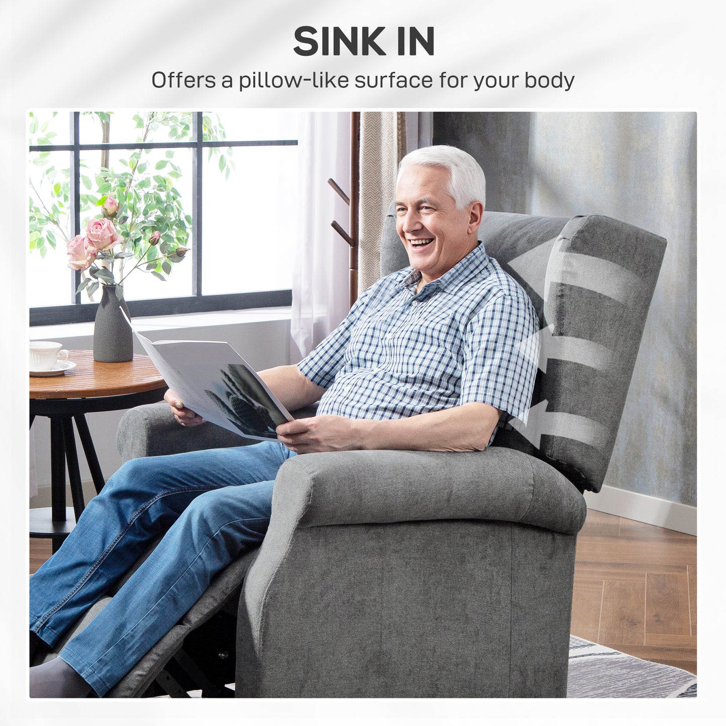 Power Lift Recliner Armchair, Electric Lift Chair, Fabric Riser and Reclining Chair with Remote Control, Side Pockets, Extended Footrest, for Living Room, Charcoal Grey