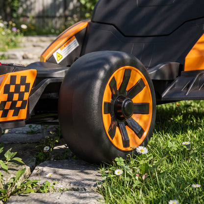 24V Electric Go Kart for Kids | Drift Mode In-Place Spin | 3 Speeds 8–12km/h | Slow Start Forward & Reverse | Adjustable Seat | Multicolour Lights Music Horn USB | 2-Point Belt | 50kg | 131.5x76.5x53.5cm | Ages 6–12 | Orange Blue Pink Black