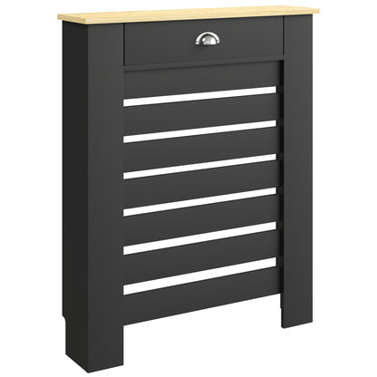 MDF & Particle Board Radiator Cover with 1 Drawer | Slatted Design | Skirting Board Cut-Outs | Easy-Fix Clips | Wood-Effect Top | 5kg Drawer Capacity | 78x19x95.5cm | Black