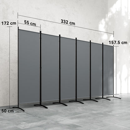 Outsunny 6 Panel Folding Room Divider Foldable Freestanding Garden Privacy Screen, 332 x 172 cm, Dark Grey