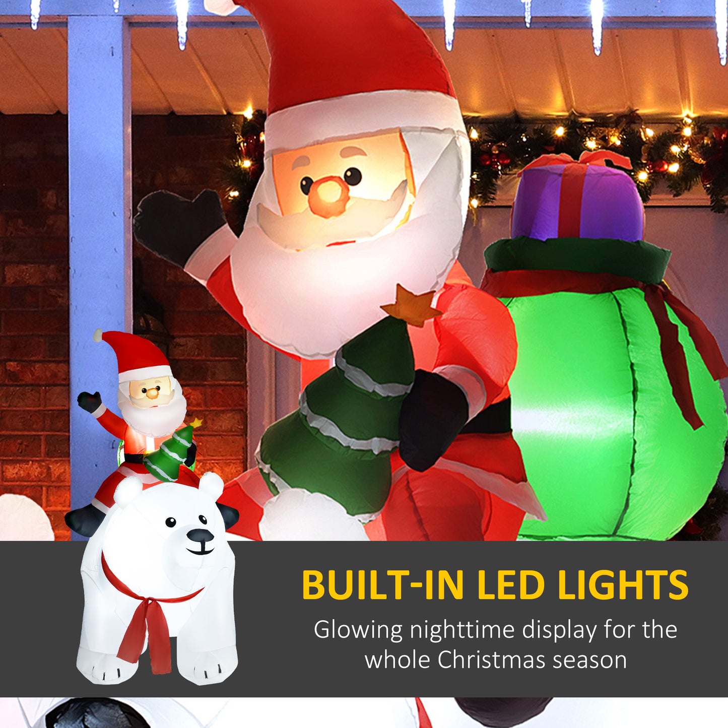 Outsunny 6.6FT Christmas Inflatable Santa Claus Riding on Polar Bear, Blow Up Outdoor LED Display for Garden Party