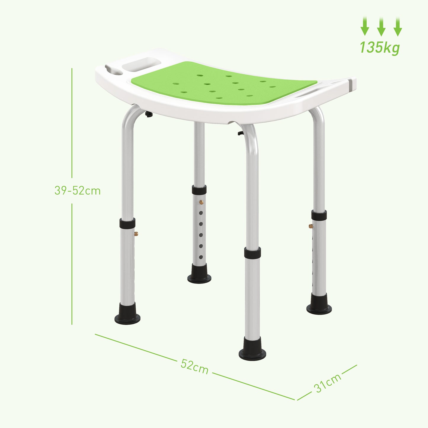 6-Level Height Adjustable Aluminium Bath Room Stool Chair Shower  w/ Padded Seat Drainage Holes Foot Pad, Green