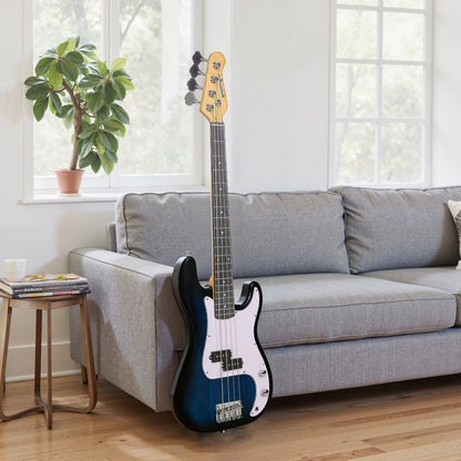 SPORTNOW 4-String Full-Size Electric Bass Guitar | Blue | 115x33x6cm | Maple Neck & Fretboard | Platane Body | Right-Hand | 15W Amp | Gig Bag | Strap | 3 Picks | 2.5m Cable | Beginner Set