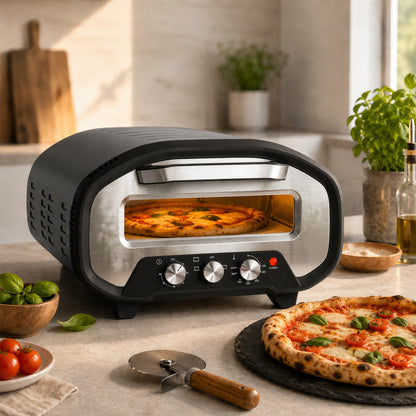 Electric Pizza Oven | 2200W Grey Countertop Pizza Maker with 430°C Ceramic Stone