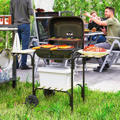 Charcoal Barbecue Grill Portable BBQ Grill with 1840 cm² Cooking Area, 3 Shelves, Adjustable Vent, Wheels for Outdoor Cooking, Garden Party