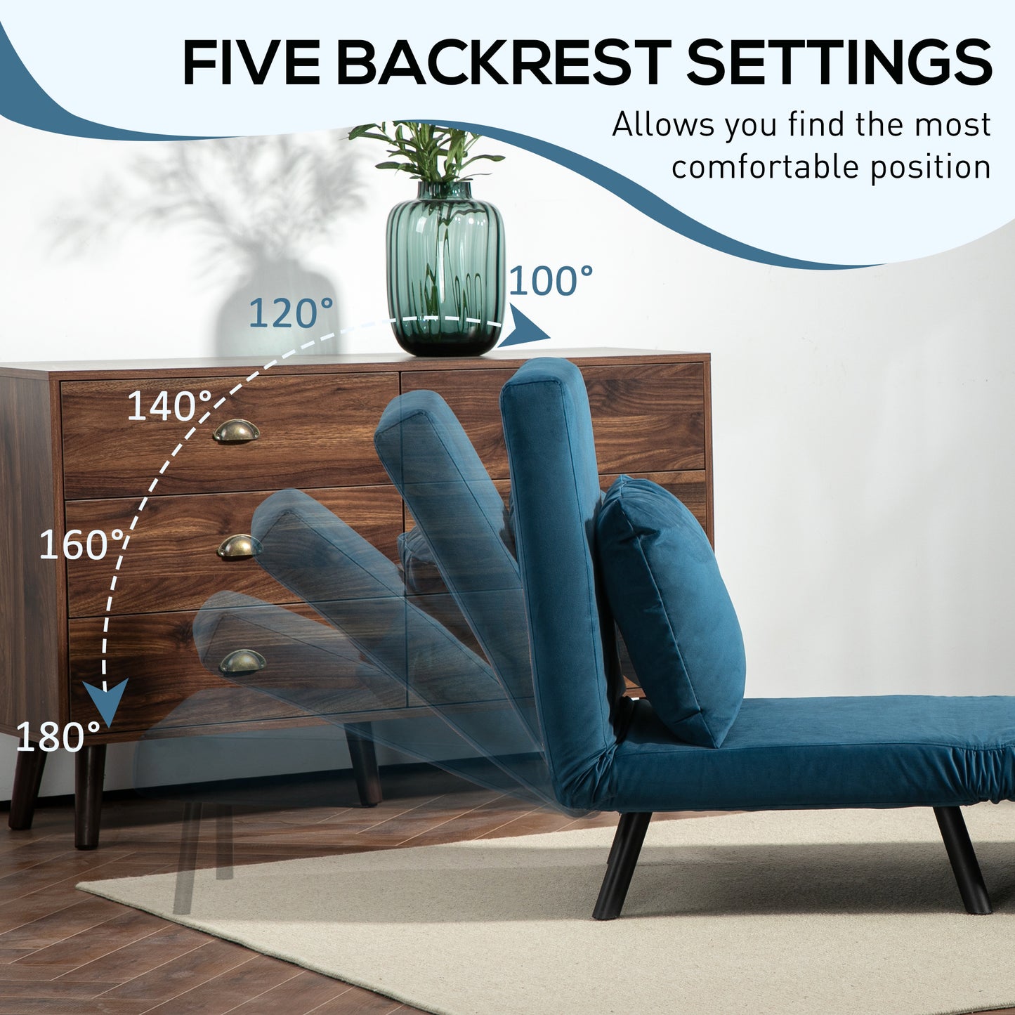 Click Clack Chair Bed, Convertible Single Chair Couch with 2 Cushions, for Living Room, Bedroom