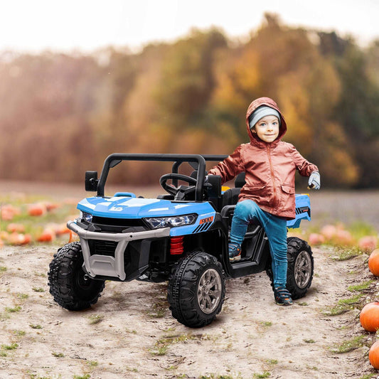12V Two-Seater Kids Electric Ride-On Car, with Electric Bucket, Remote Control - Blue