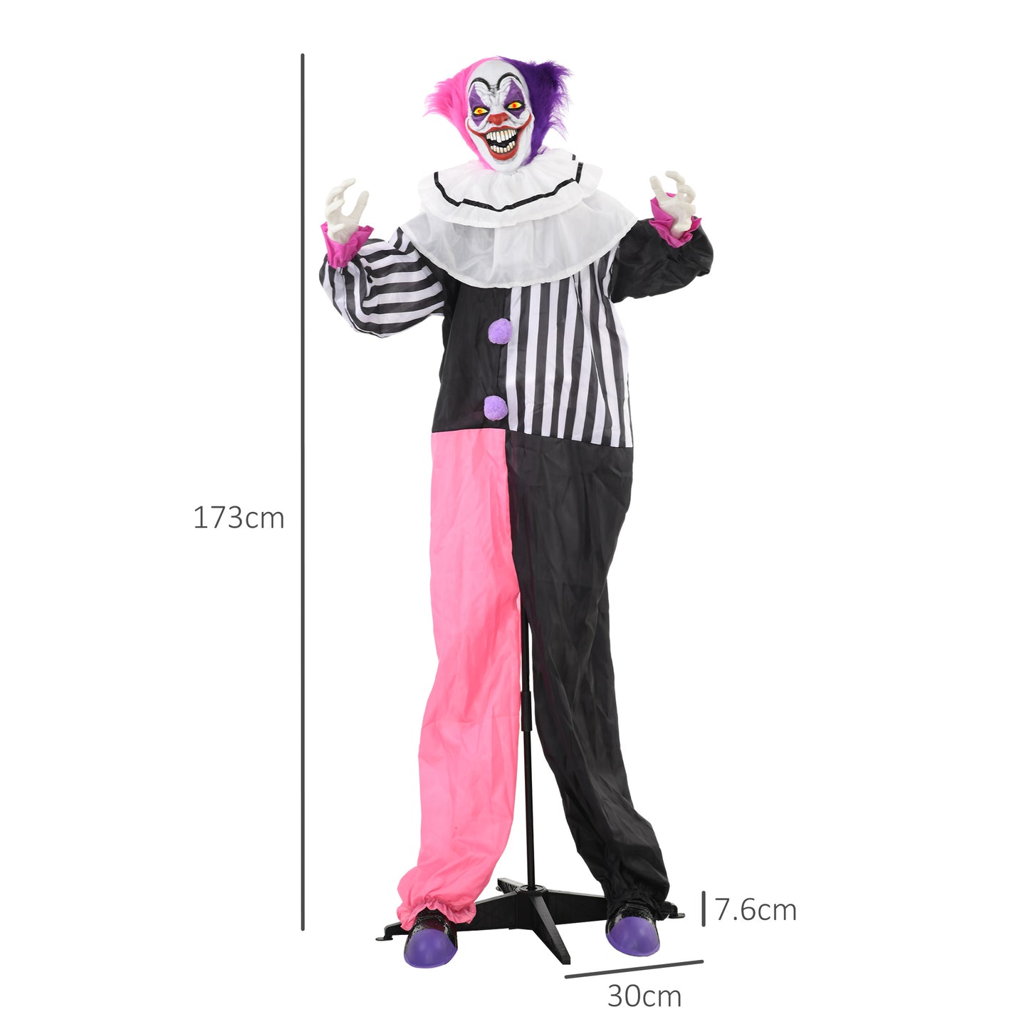 173cm 68" Laughing Clown Outdoor Halloween Decoration, Halloween Animatronic with Sound Activated, Light Up Eyes, Sound Effects, Animated Prop for Haunted House