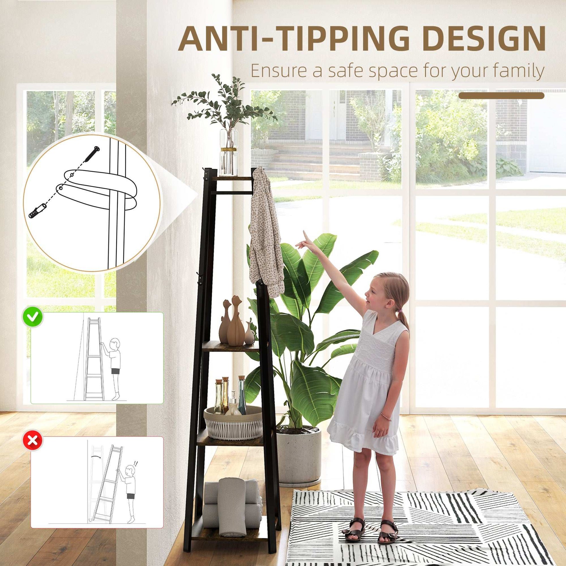 Compact Freestanding Coat Rack -  Black/Brown