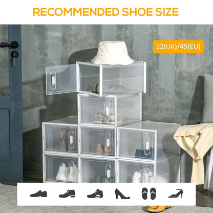 8 Piece Clear Shoe Box, Plastic Stackable Shoe Storage Box for UK/EU Size up to 12/46 with Magnetic Door for Women/Men, 28 x 36 x 21cm