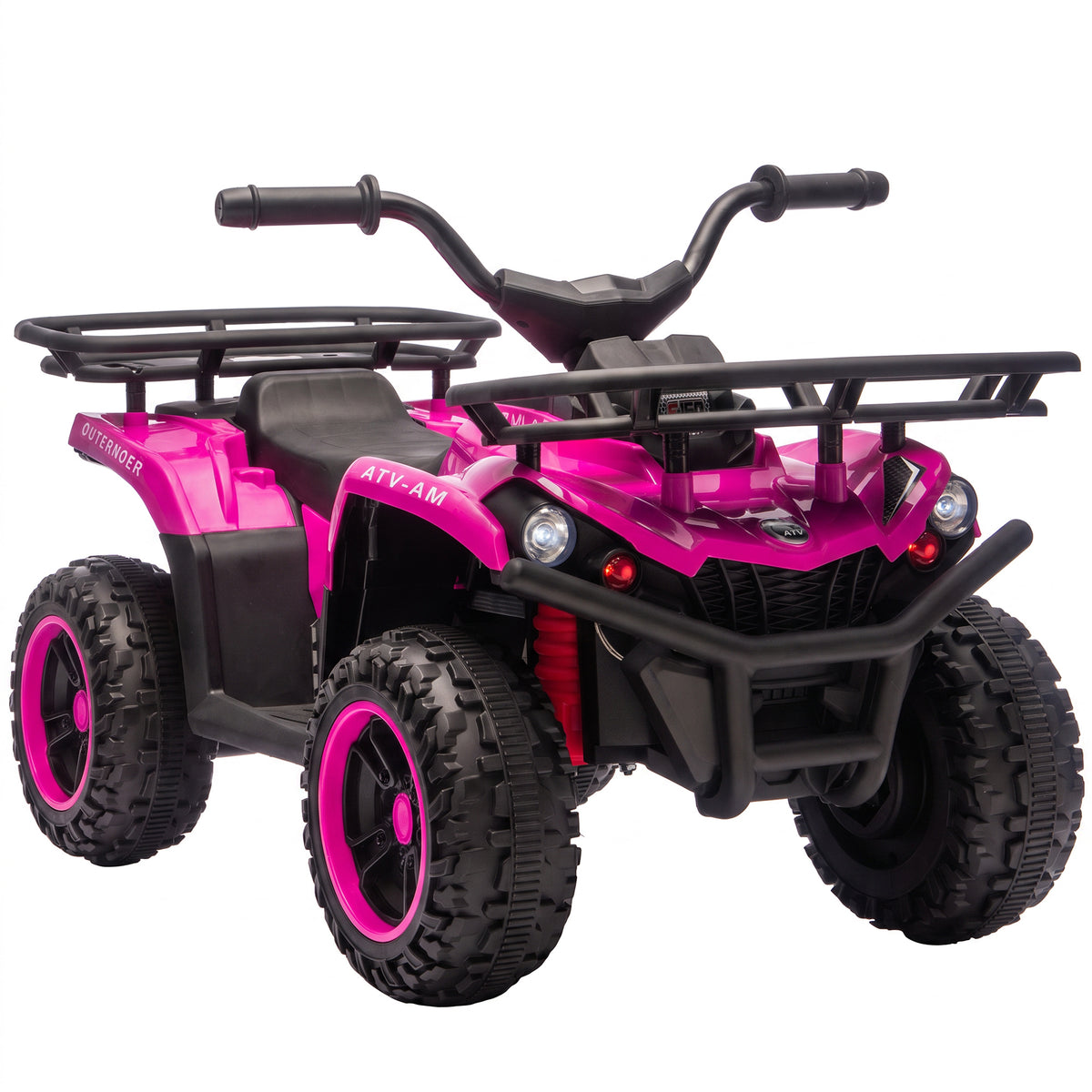AIYAPLAY 12V Kids Electric Quad Bike | Pink Ride-On ATV with Dual Motors & Soft Start | Forward/Reverse, Music & Storage Racks | Ages 3–8 | 30kg Max