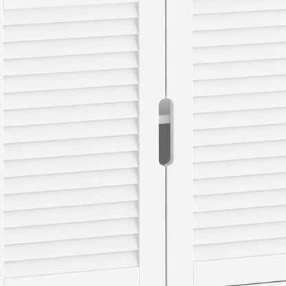 Under Sink Bathroom Cabinet | 60W x 30D x 60H cm | 2 Louvre Doors, Adjustable Shelf & Bamboo Legs | White & Natural