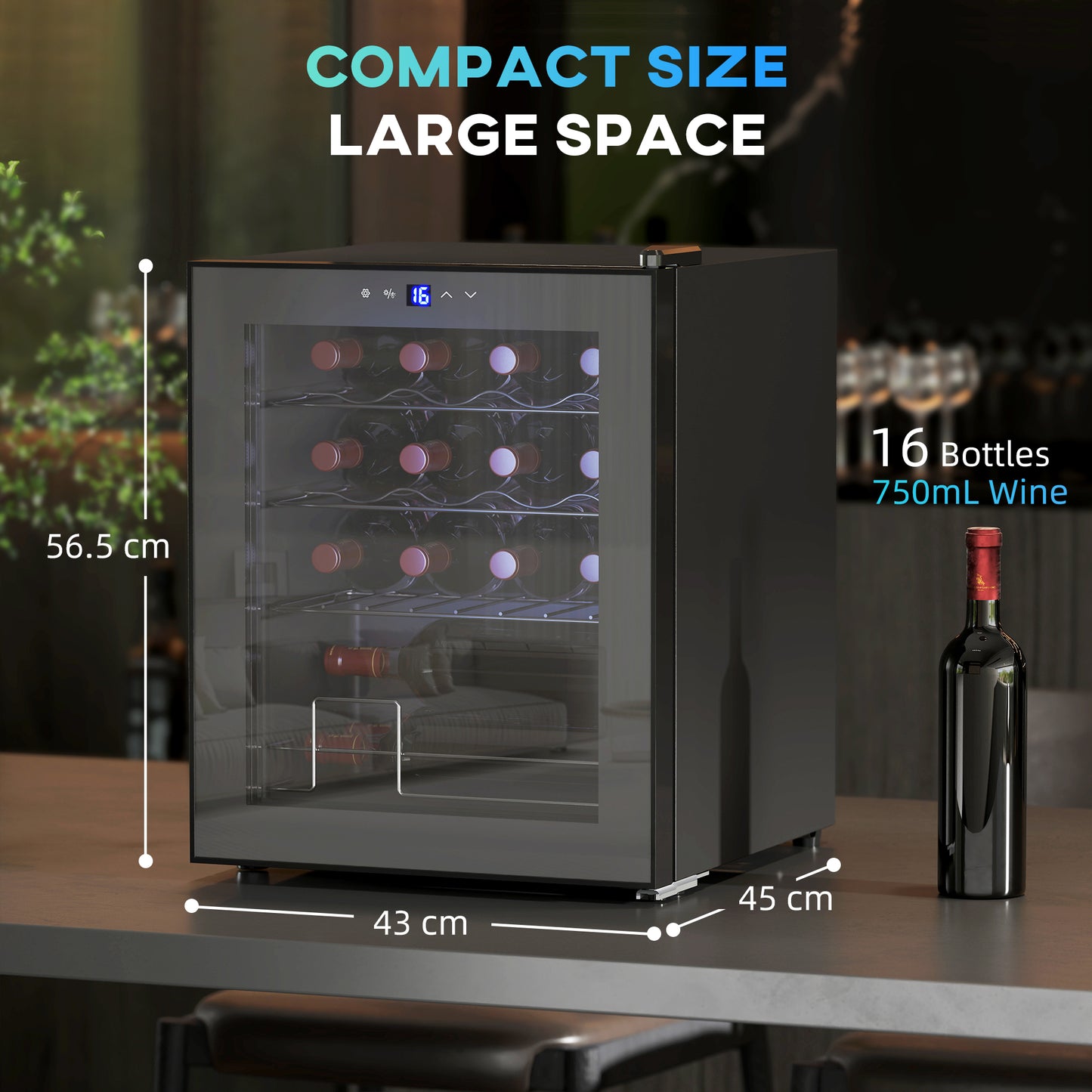 42L 16-Bottle Wine Cooler Fridge - Black