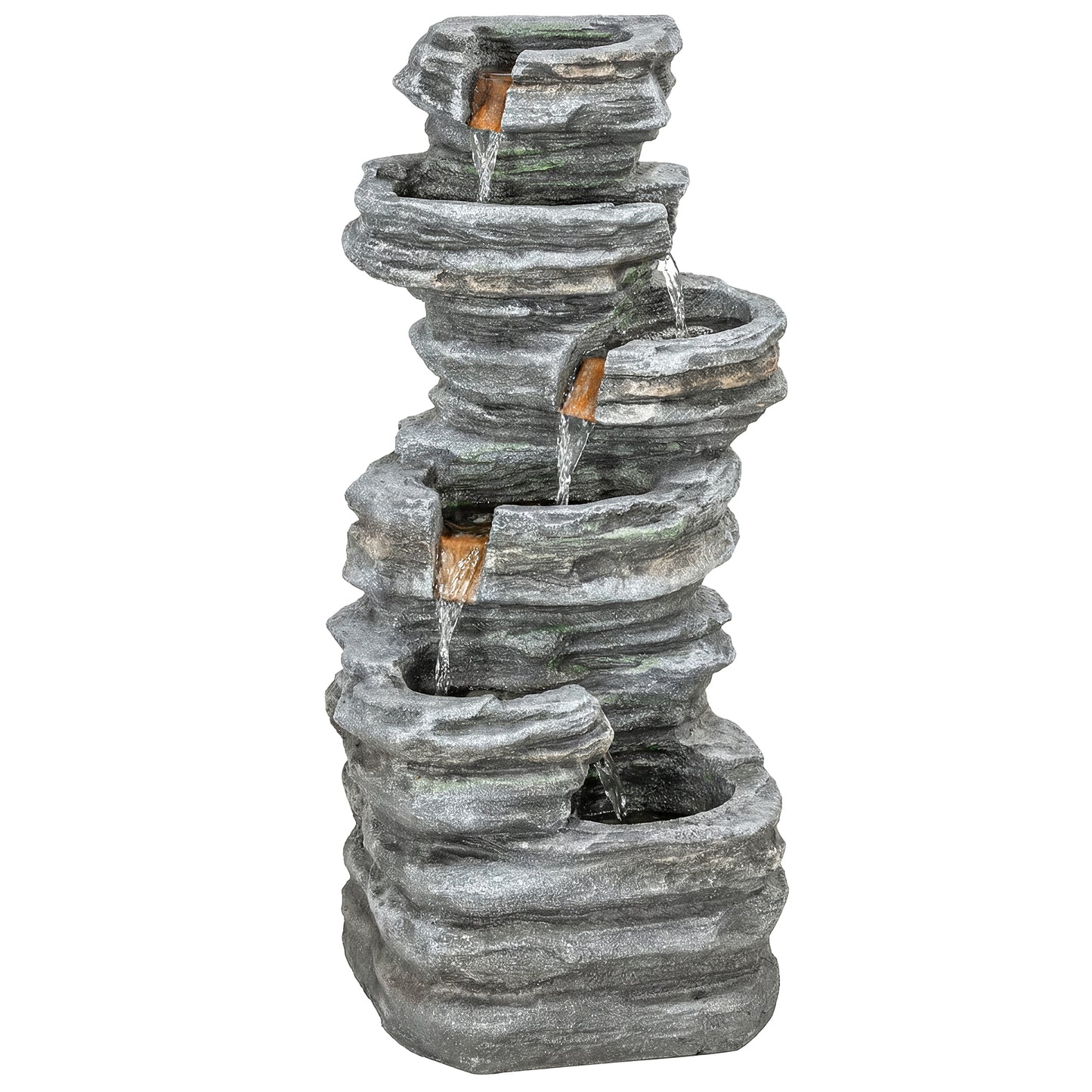 6-Tier Cascading Garden Water Fountain | LED Lights | Resin | Grey | 101.5cm