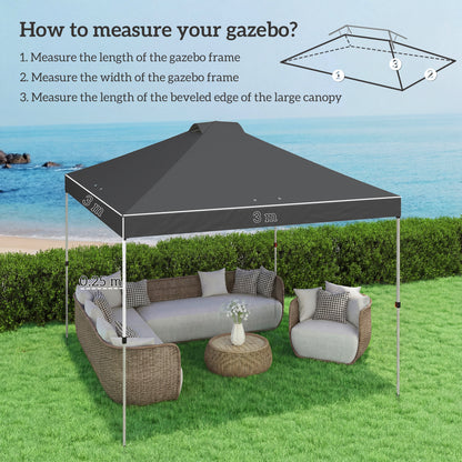 3x3m Gazebo Roof Replacement Canopy | UV50+ Waterproof | 210D Silver-Coated Oxford Fabric | Double Vented | 8 Drainage Holes | Hook & Loop | Fits 3x3m Straight-Leg Frames | Dark Grey