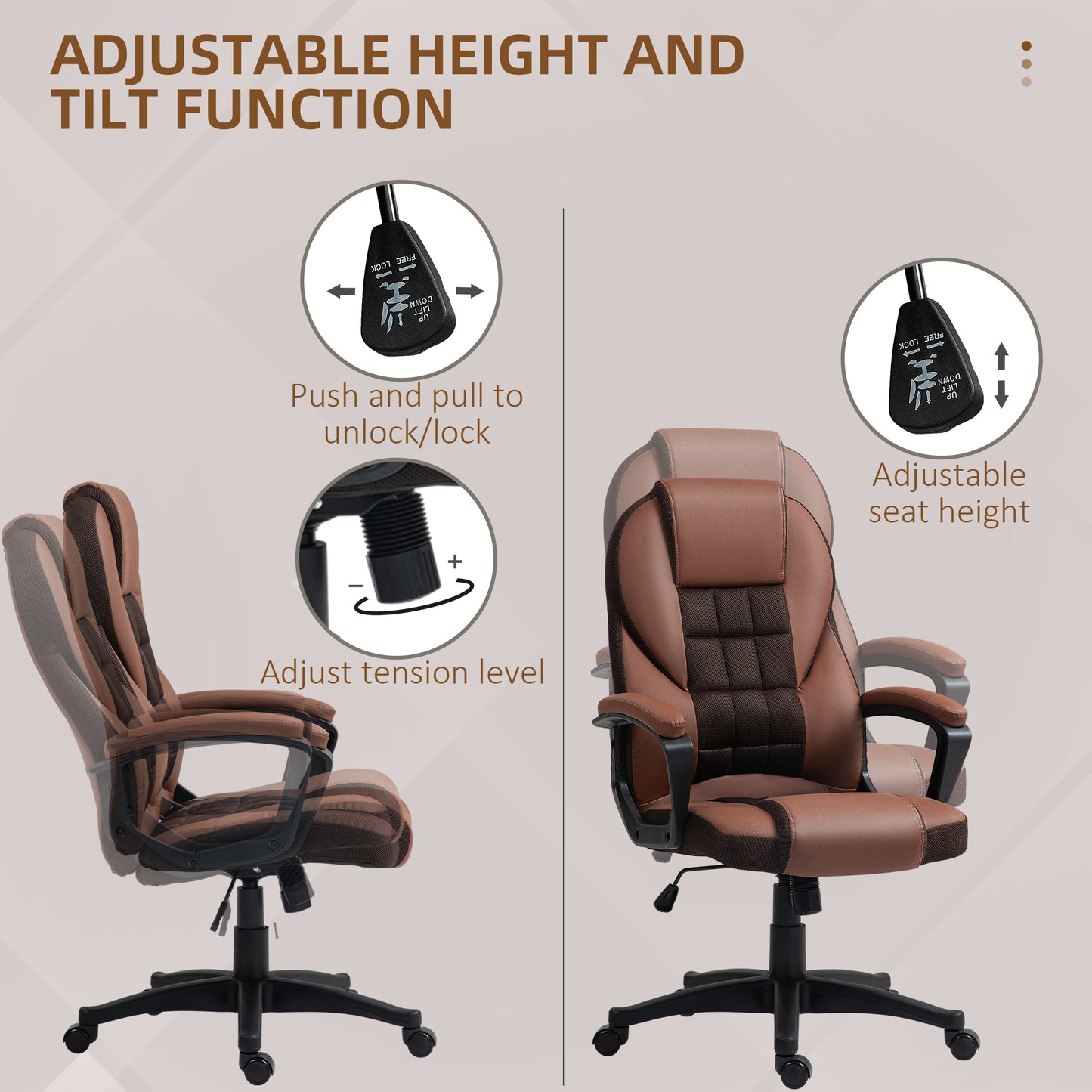 Faux Leather Office Chair - Brown / Grey