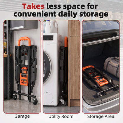 2-in-1 Folding Hand Truck | 120kg Platform Trolley & 75kg Sack Barrow | Steel Frame | Compact Foldaway Design | Black & Orange