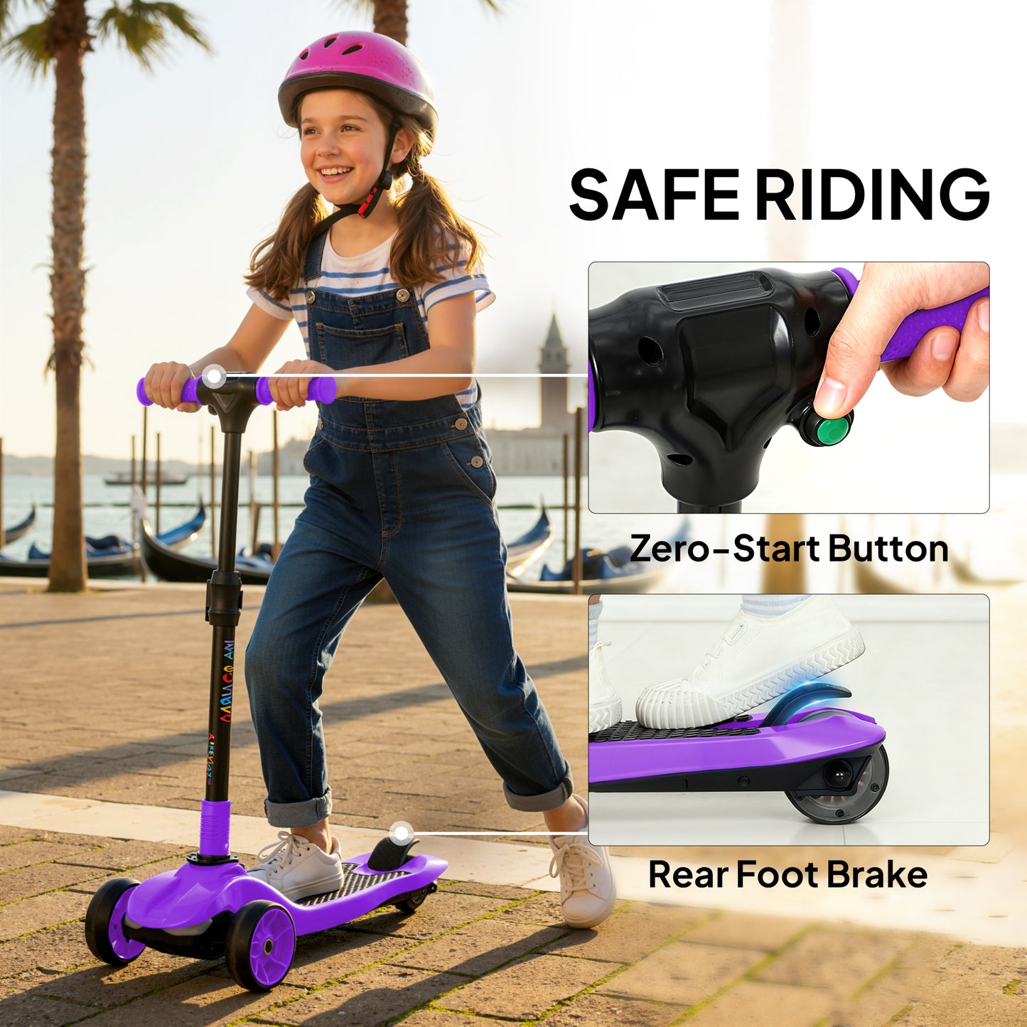AIYAPLAY Three-Wheel Foldable Electric Scooter for Kids Aged 6-10 Years, Purple / Yellow / Pink / Blue